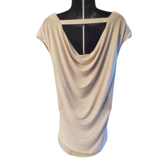 White House Black Market Cream Cap Sleeve Top V-neck With Draped Back Size S - Picture 3 of 6